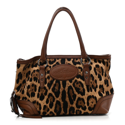 Dolce & Gabbana Leopard Print Canvas Calfskin Animalier Shoulder Bag Brown 1 of 13