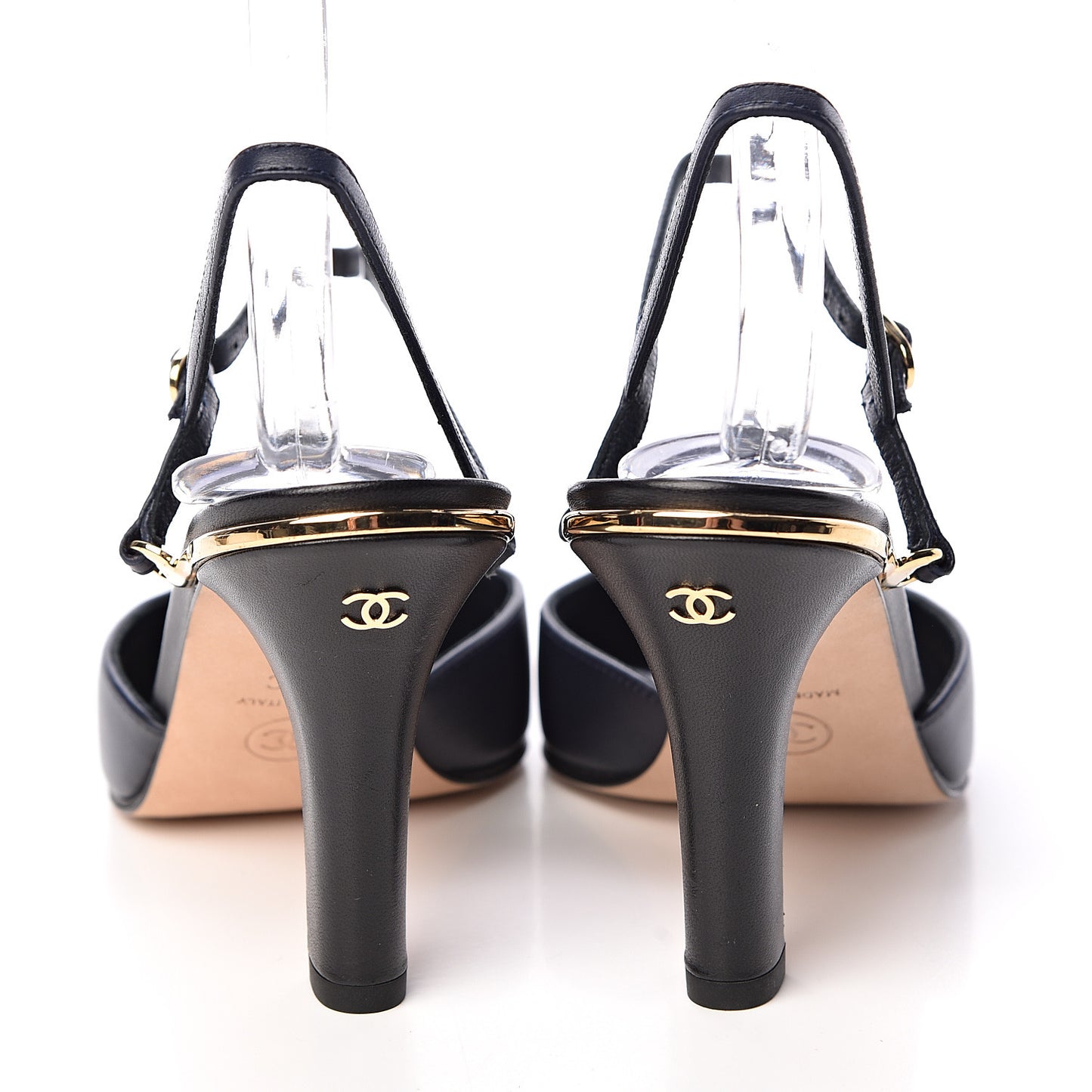 Lambskin Cap Toe CC Ankle Strap Pumps 37 Navy Black