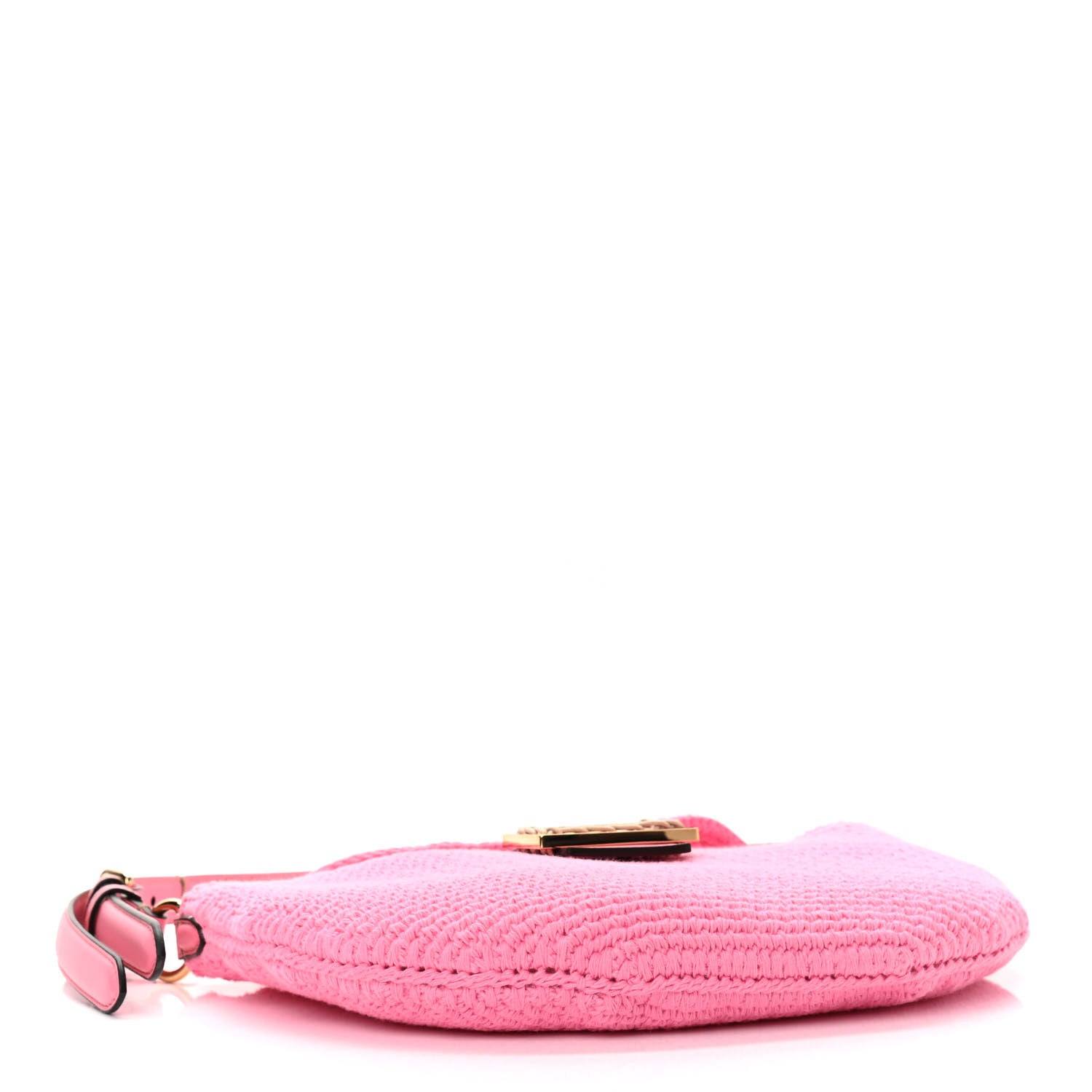 Fendi Fabric Crochet Vitello Grace Small Croissant Hobo Pink 4 of 11
