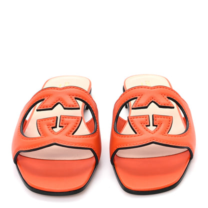 Gucci Cosmos Softy Calfskin Interlocking G Cut Out Slide Sandals 36 Deep Orange 3 of 9