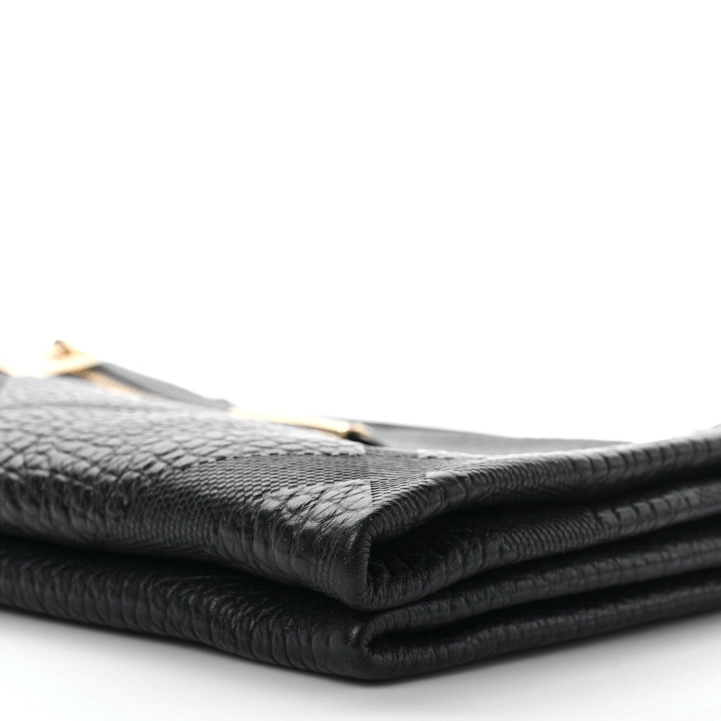 Signature Grain Calfskin Check Embossed Medium Balmoral Clutch Bag Black