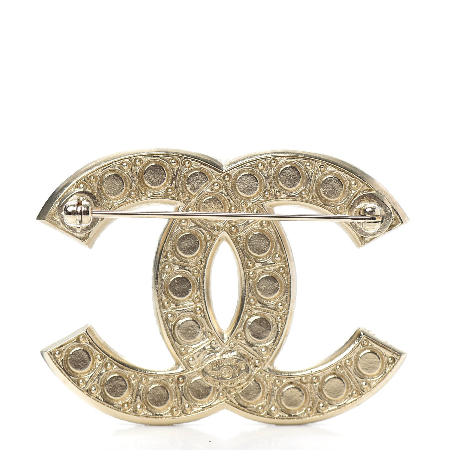 Pearl Crystal CC Brooch Gold