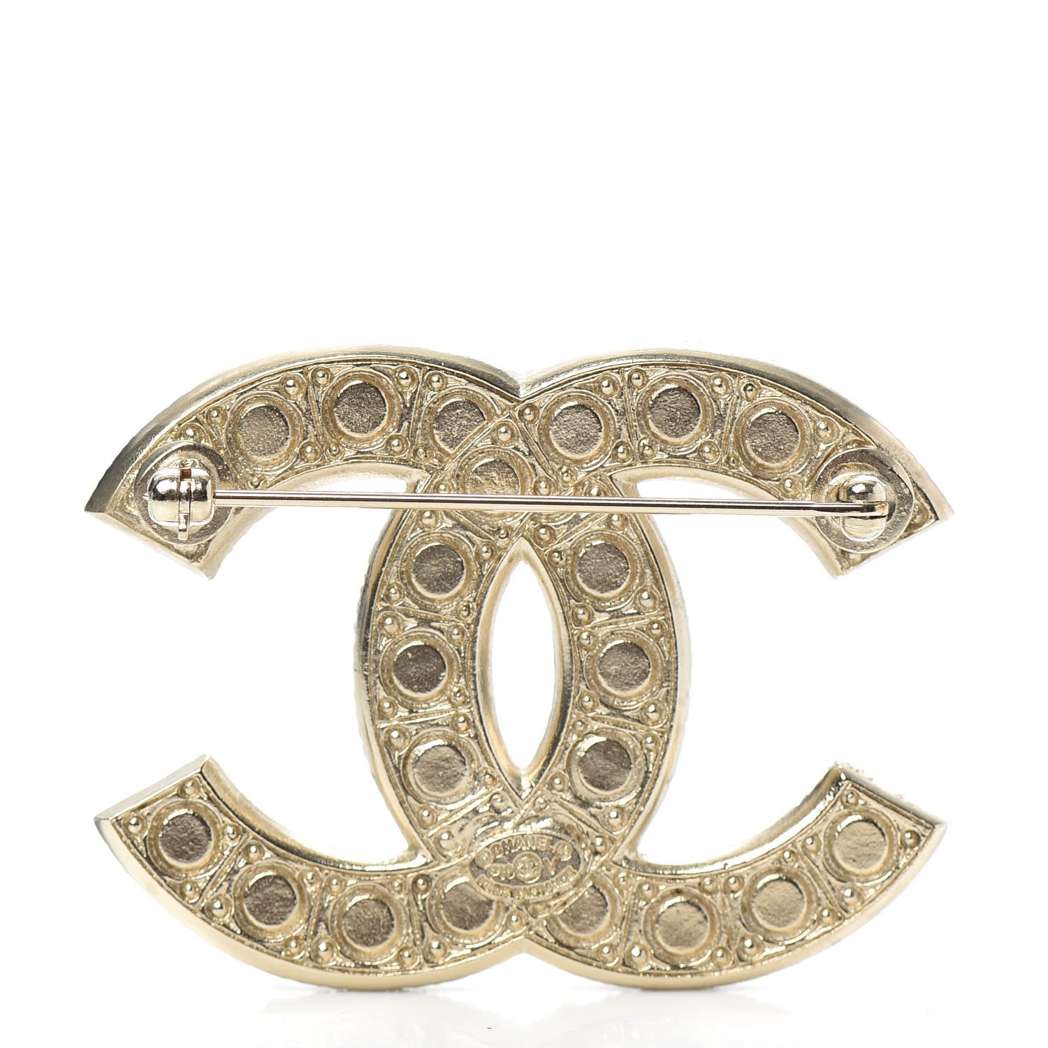 Chanel Pearl Crystal CC Brooch Gold 3 of 4