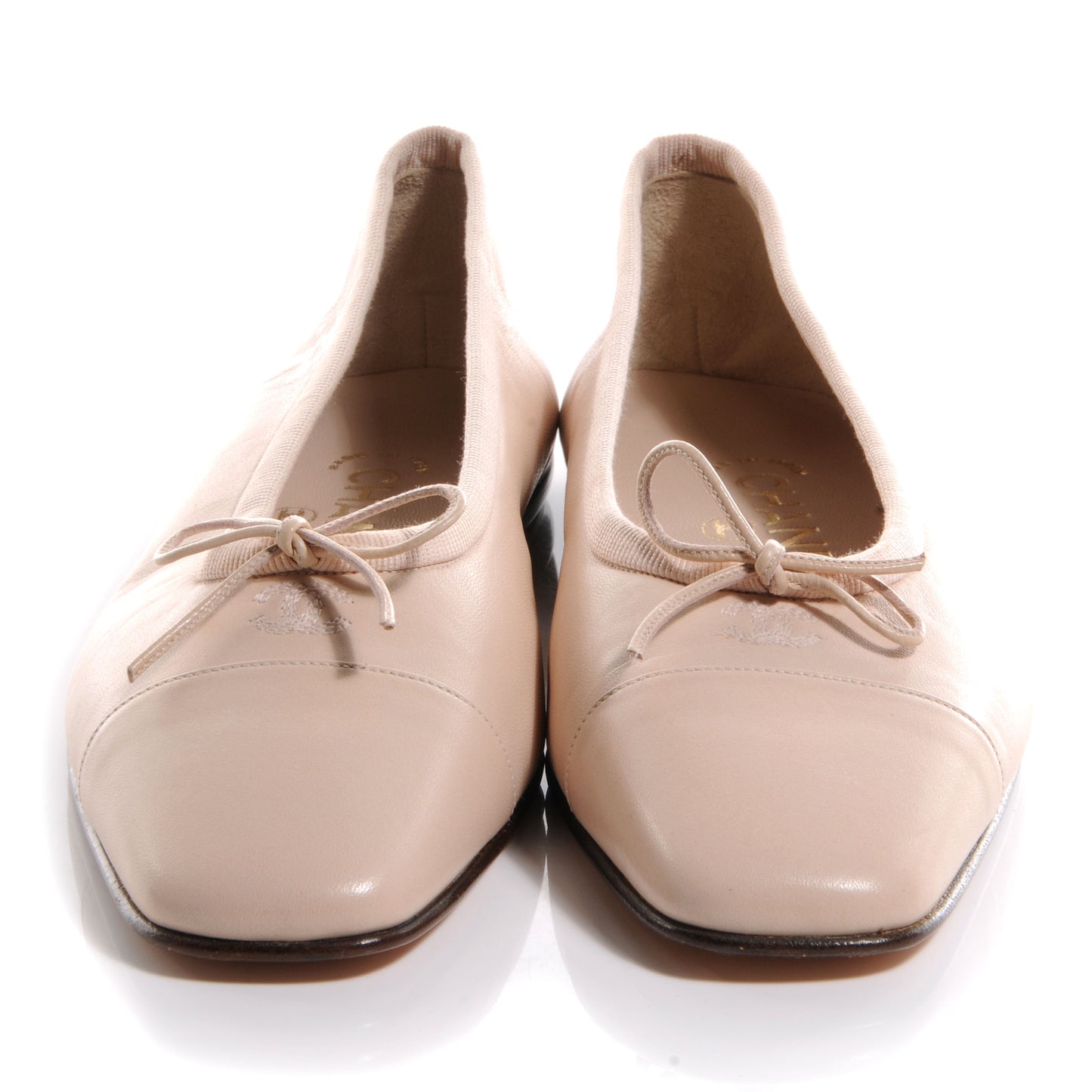 Lambskin CC Bow Flats Beige 37.5