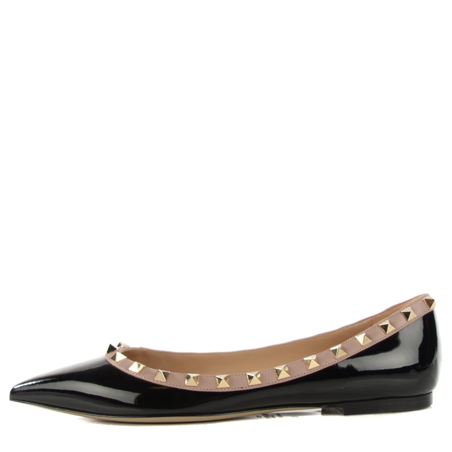 Patent Nappa Rockstud Ballerina Flats 38 Black Poudre