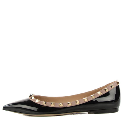 Valentino Garavani Patent Nappa Rockstud Ballerina Flats 38 Black Poudre 1 of 8