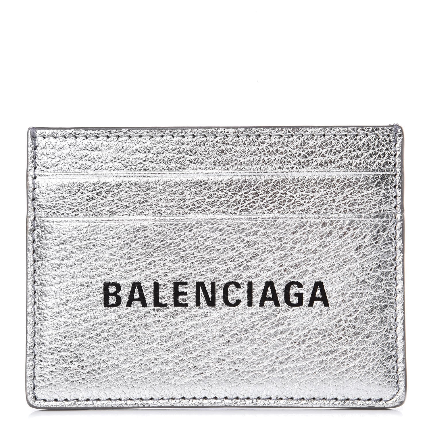 Balenciaga Metallic Goatskin Logo Everyday Multi Card Case Argent Black 1 of 6
