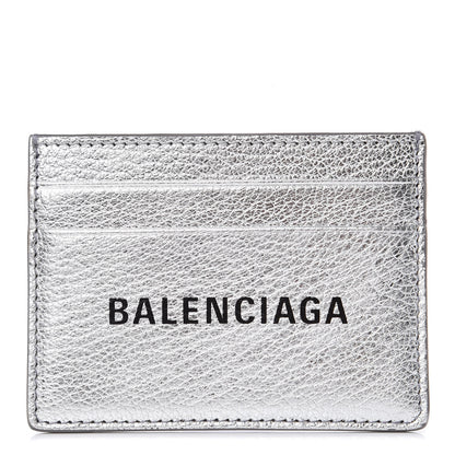 Balenciaga Metallic Goatskin Logo Everyday Multi Card Case Argent Black 1 of 6