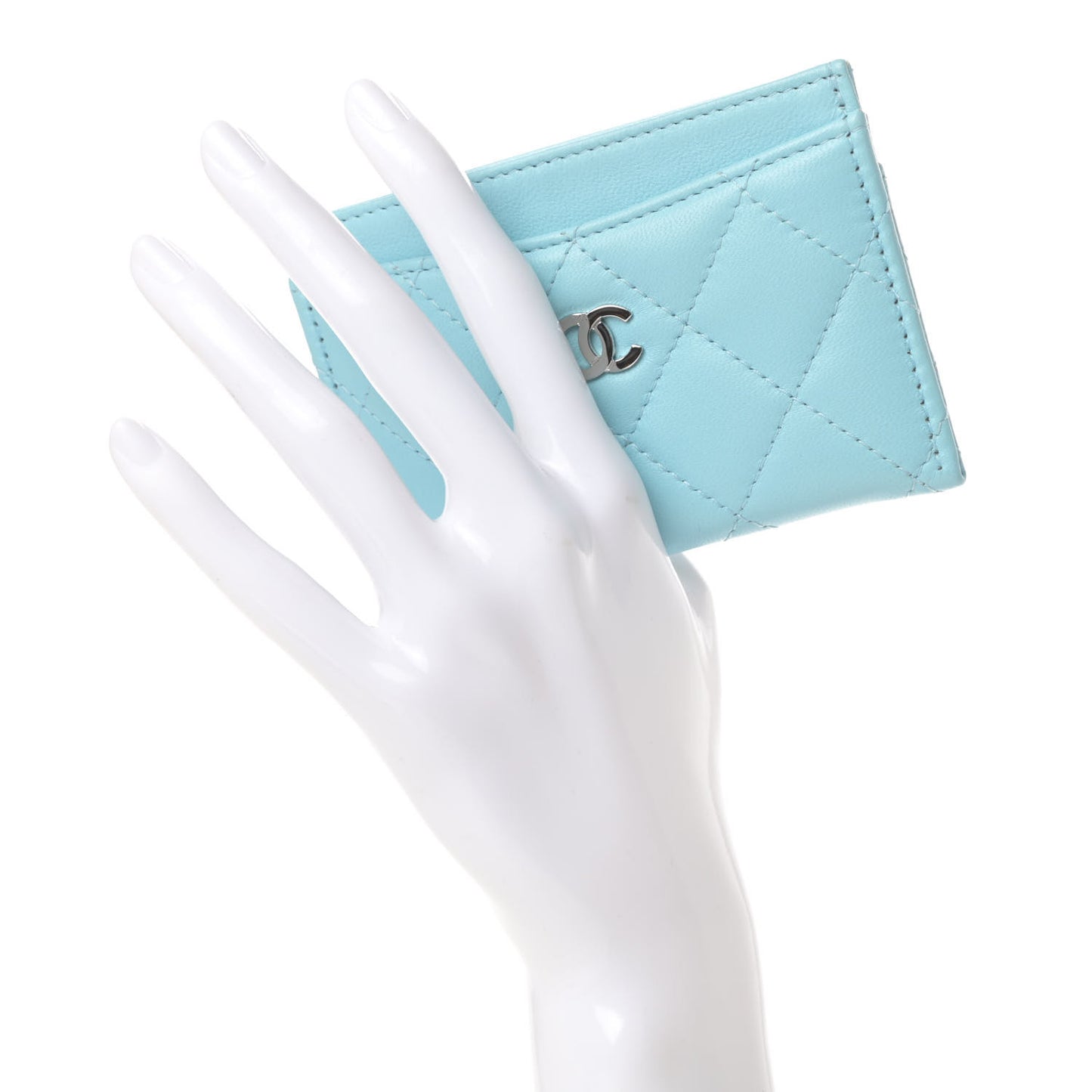 Lambskin Quilted Card Holder Blue