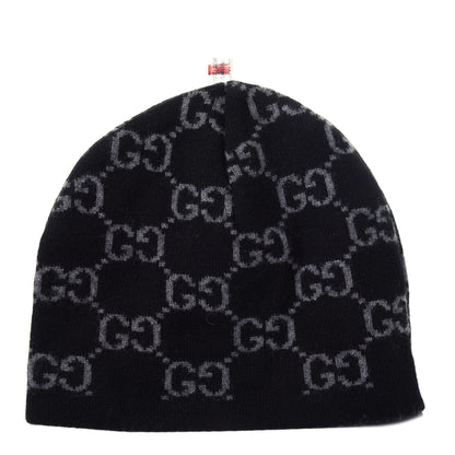 Gucci Cashmere GG Monogram Beanie Hat Black 1 of 3
