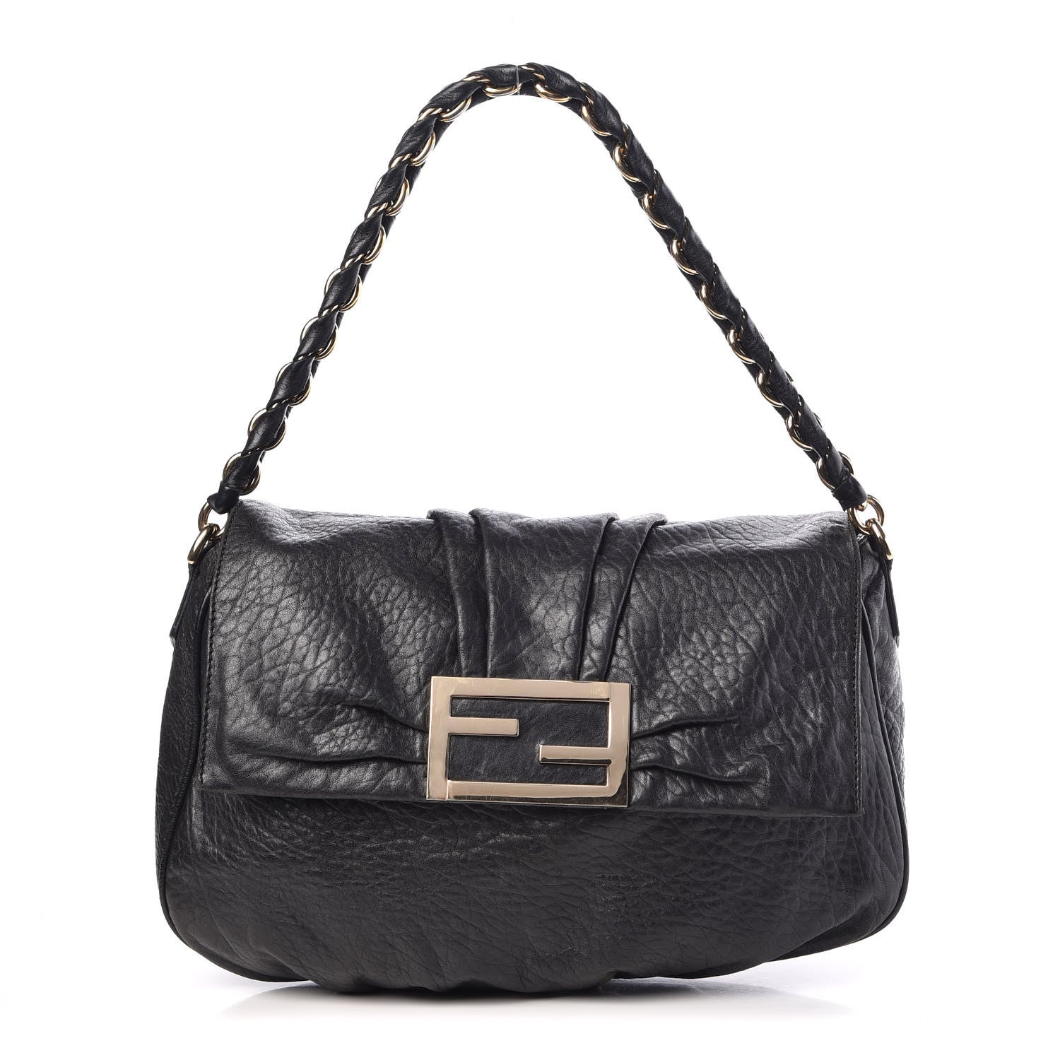 Fendi Crinkled Lambskin Mia Shoulder Flap Black 1 of 16