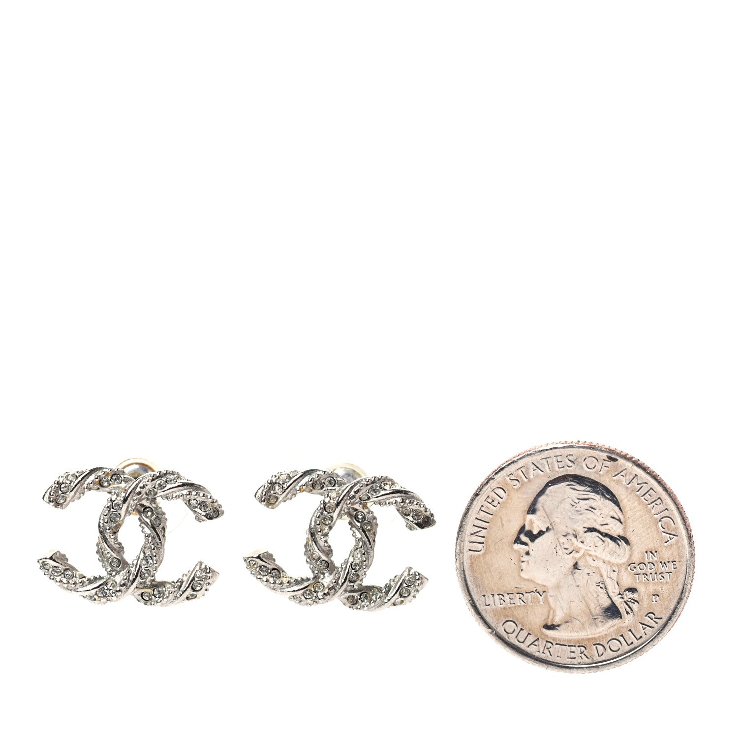 Chanel Crystal Twisted CC Earrings Silver 2 of 5