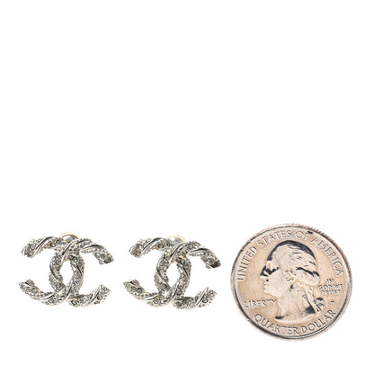 Chanel Crystal Twisted CC Earrings Silver 2 of 5
