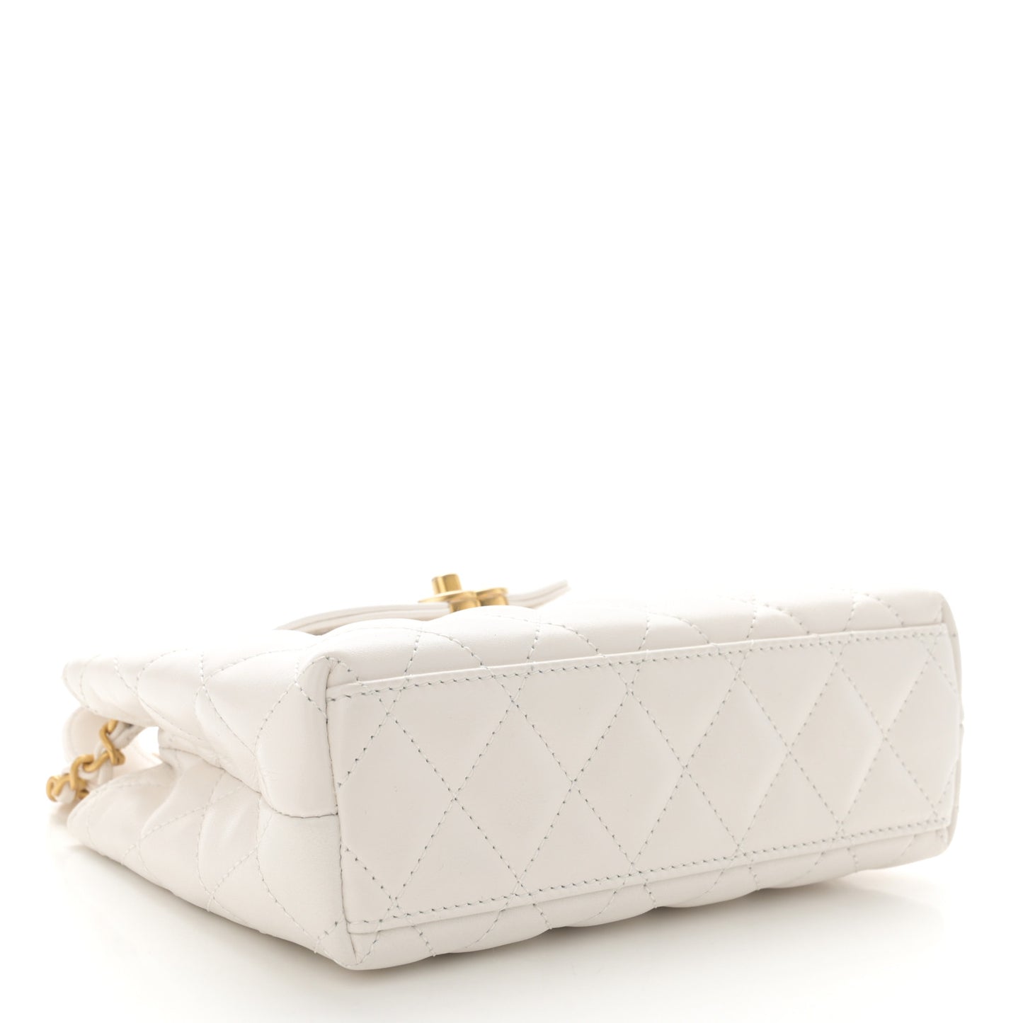 Shiny Aged Calfskin Quilted Nano Kelly Shopper White