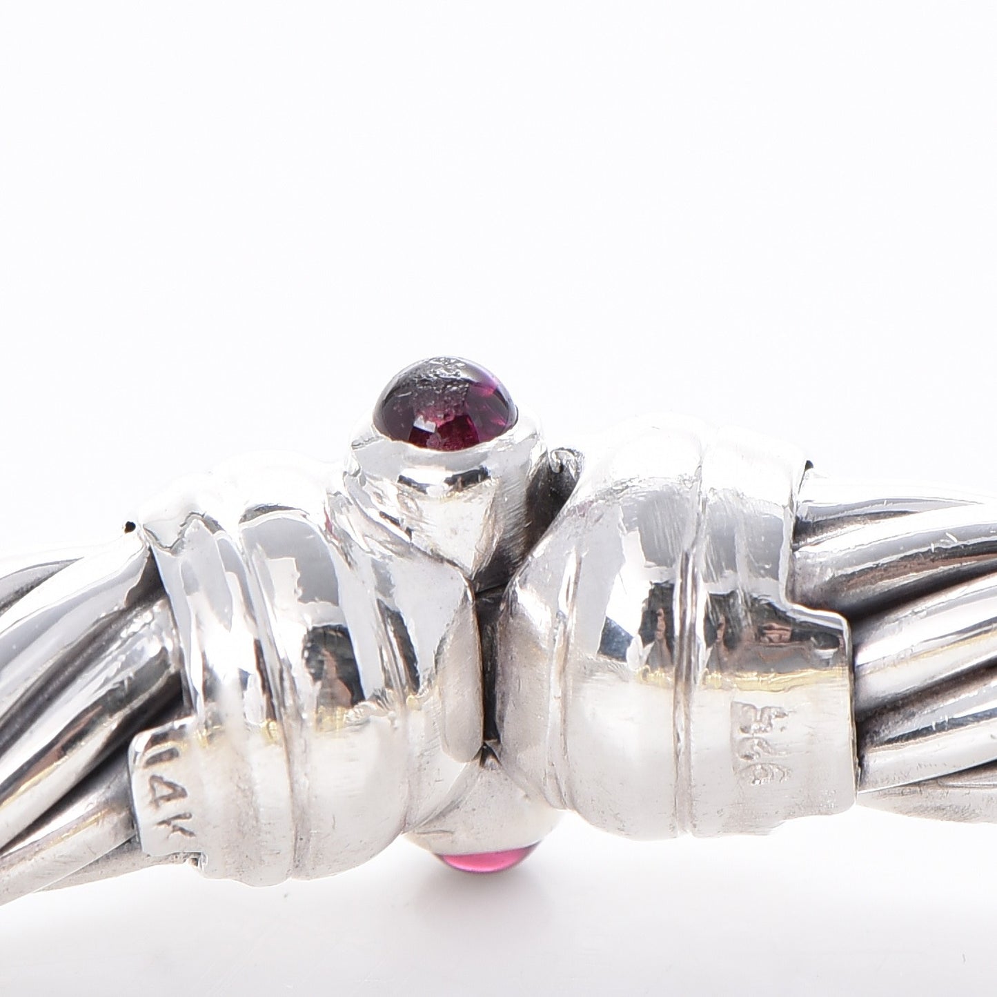 Sterling Silver 14K Yellow Gold Green Onyx Pink Tourmaline 7mm Cable Buckle Bracelet