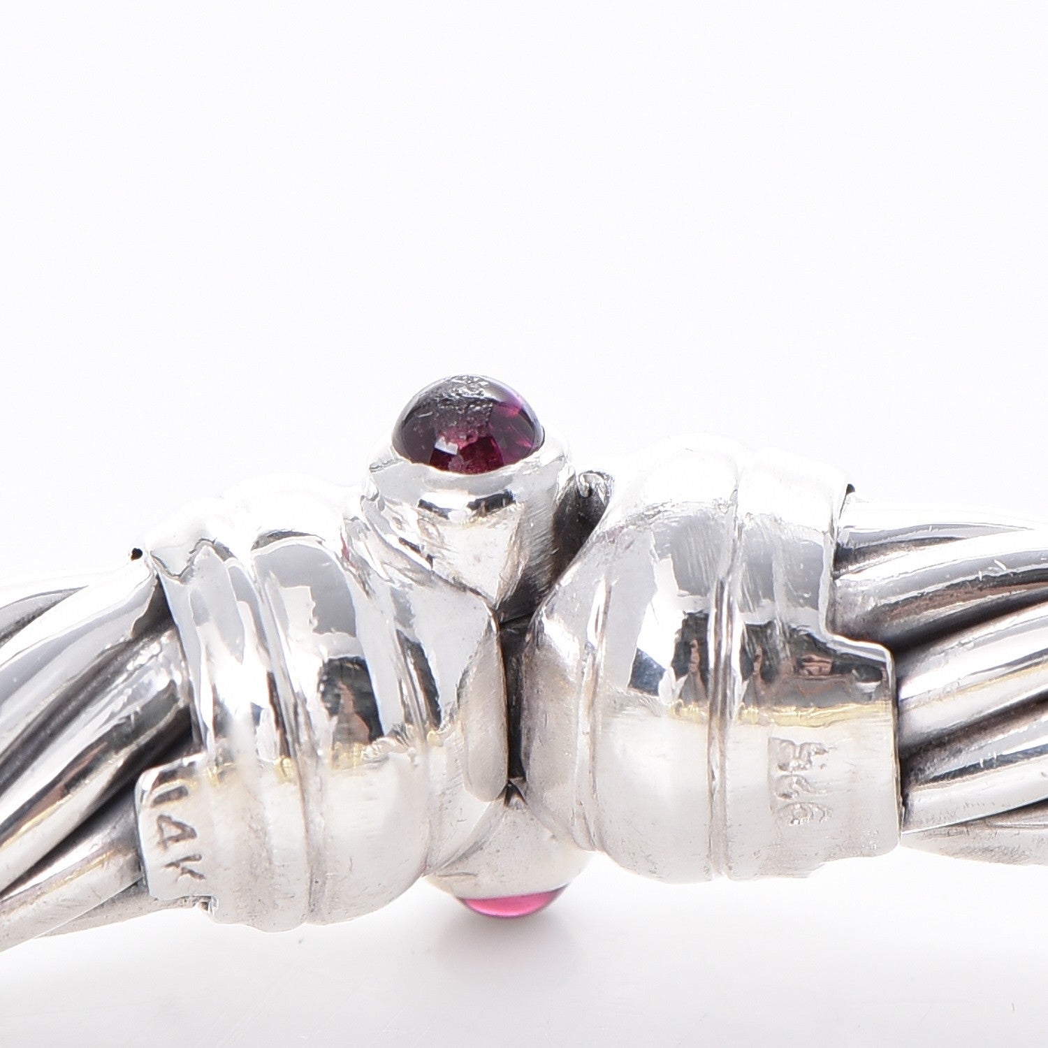 David Yurman Sterling Silver 14K Yellow Gold Green Onyx Pink Tourmaline 7mm Cable Buckle Bracelet 6 of 7