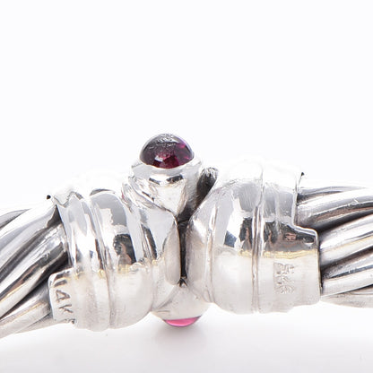 David Yurman Sterling Silver 14K Yellow Gold Green Onyx Pink Tourmaline 7mm Cable Buckle Bracelet 6 of 7