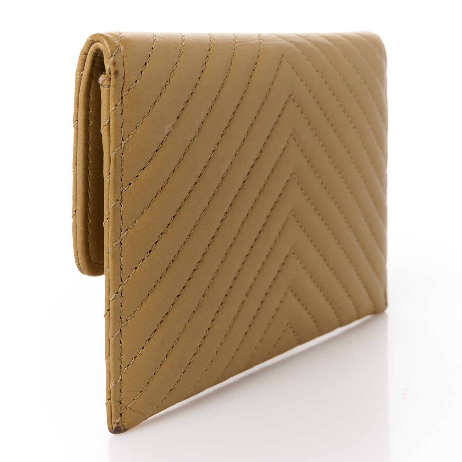Chanel Aged Calfskin Chevron Quilted Flap Card Holder Beige 3 of 10