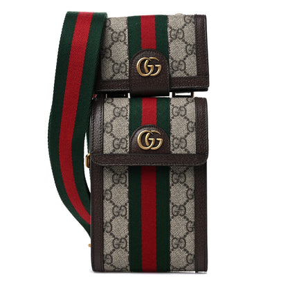 Gucci GG Supreme Monogram Web Mini Ophidia Crossbody Bag Detachable Wallet Beige Ebony 1 of 12