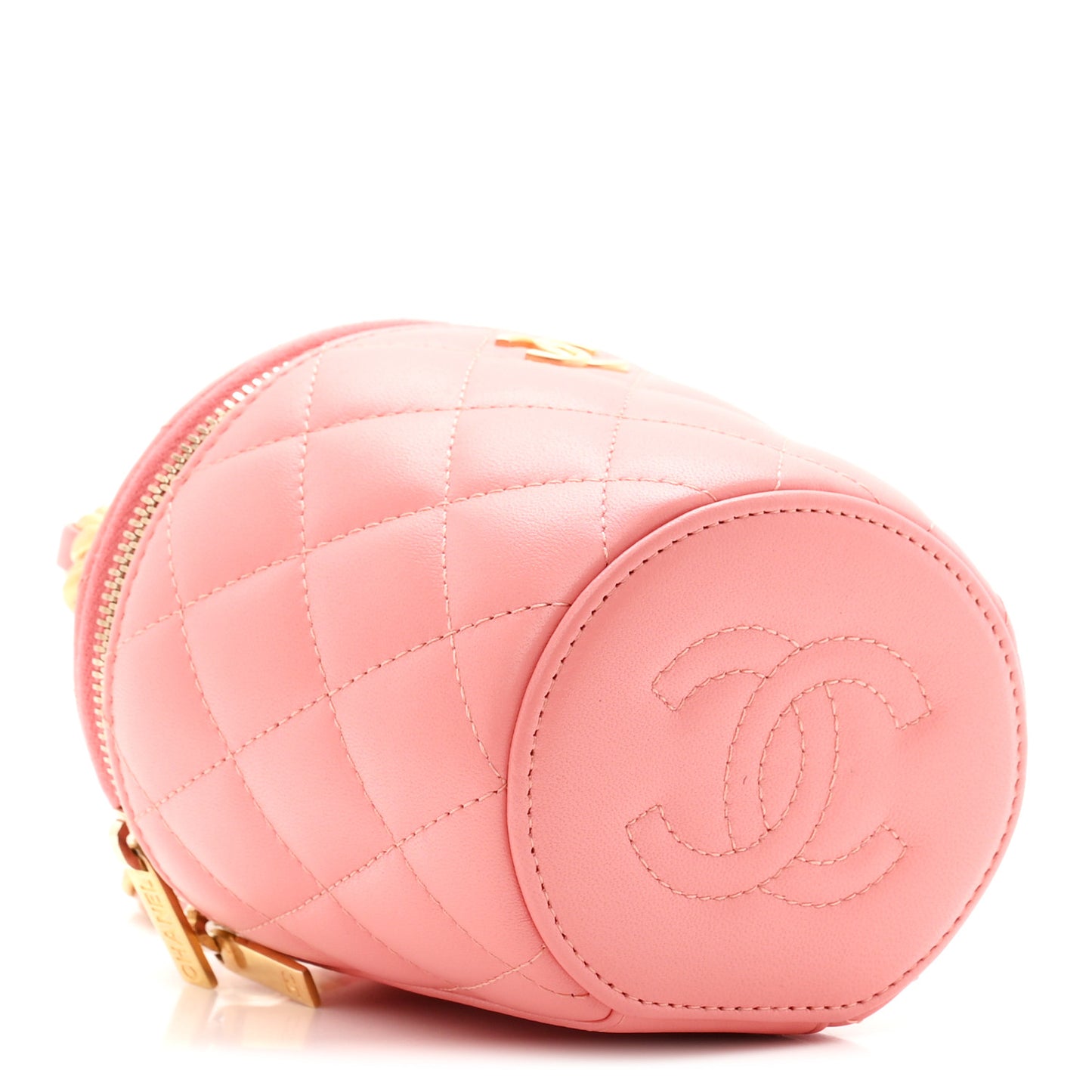 Lambskin Quilted Afternoon Tea Top Handle Vanity Case With Chain  Light Pink