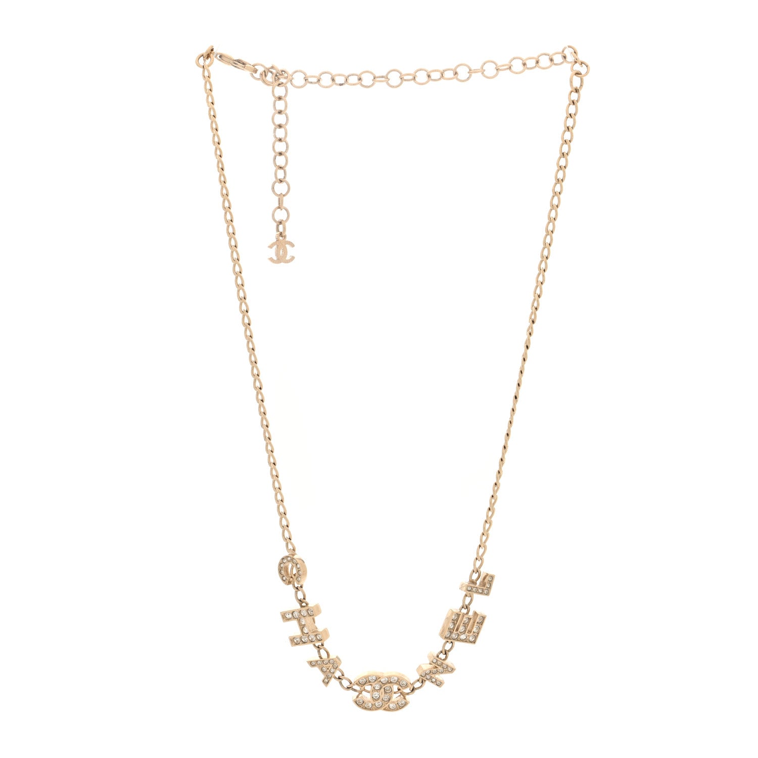 Chanel Crystal CC Letter Chain Necklace Gold 3 of 4