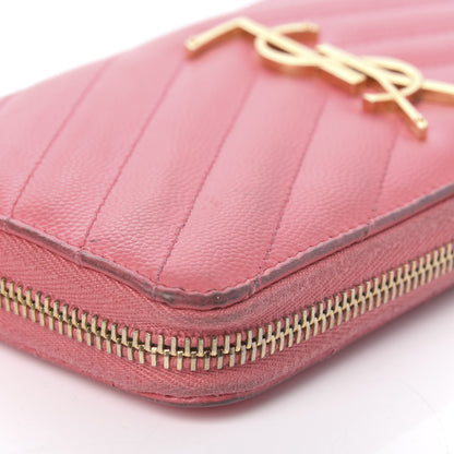 Saint Laurent Grain De Poudre Matelasse Chevron Monogram Zip Around Wallet Bubblegum 11 of 13