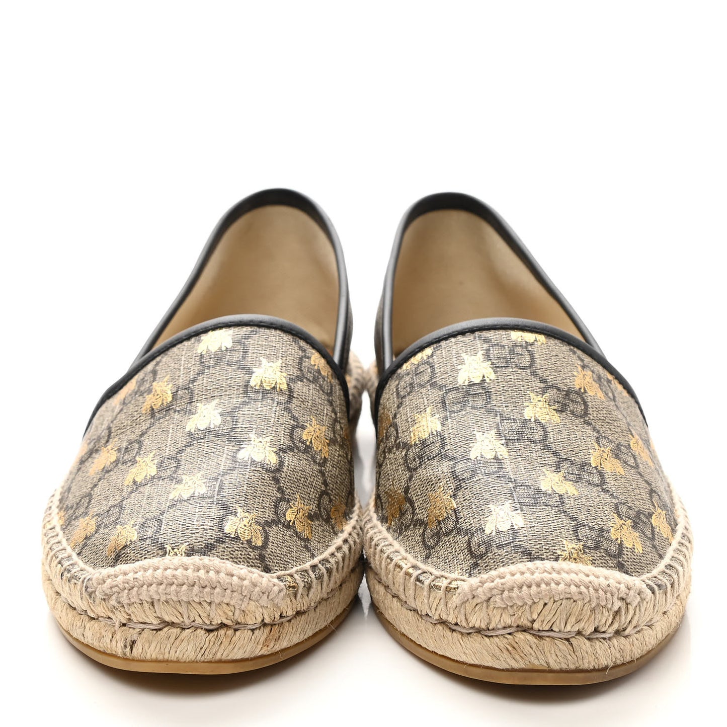 GG Supreme Monogram Bees Espadrille Flats 40 Beige Ebony Oro Black