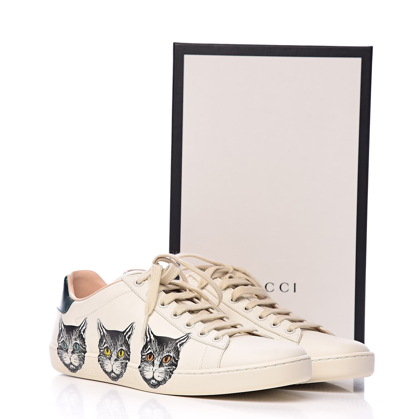 Calfskin Mystic Cat Print Womens Ace Sneakers 40 White