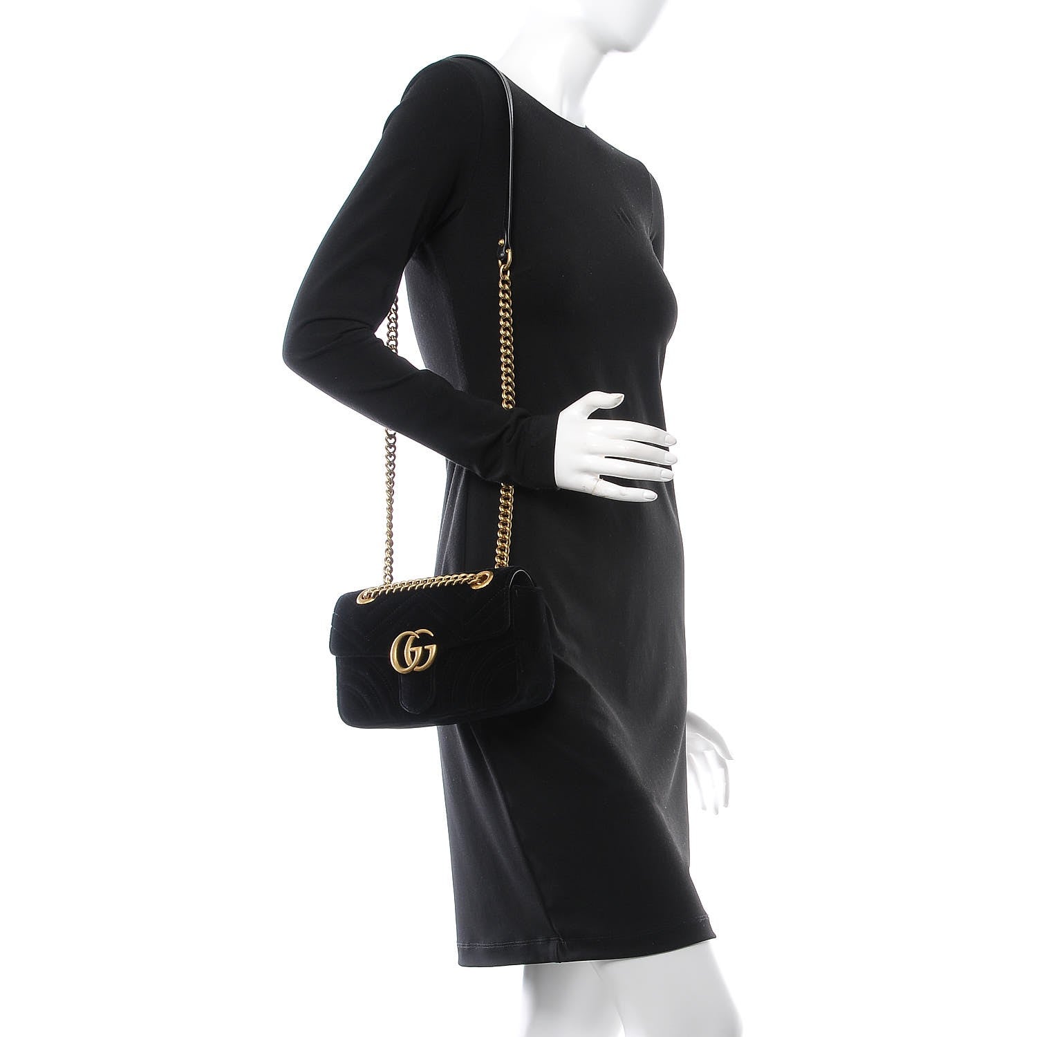 Gucci Velvet Matelasse Mini GG Marmont Shoulder Bag Black 2 of 7