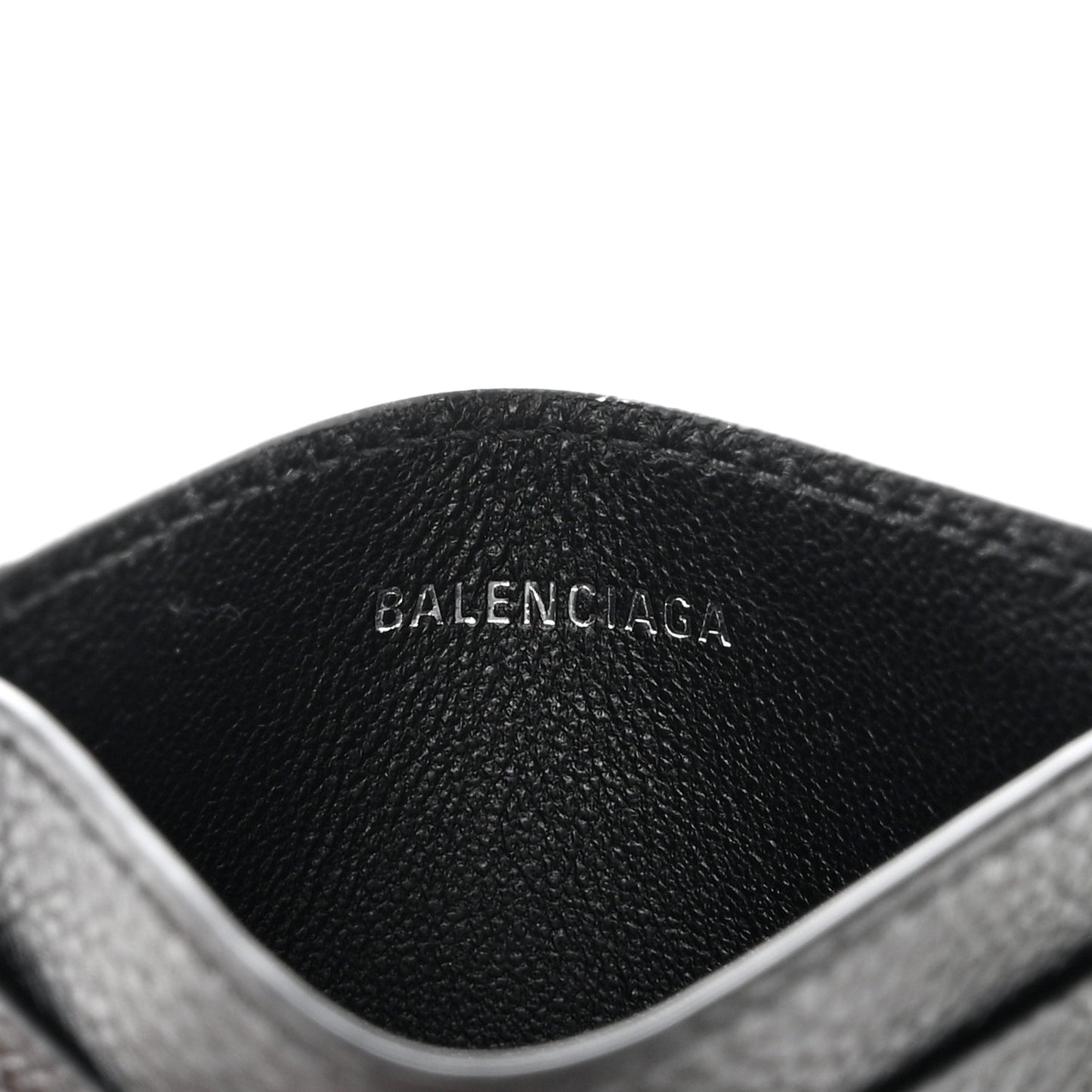 Grained Calfskin Logo Cash Rounded Card Holder Black White