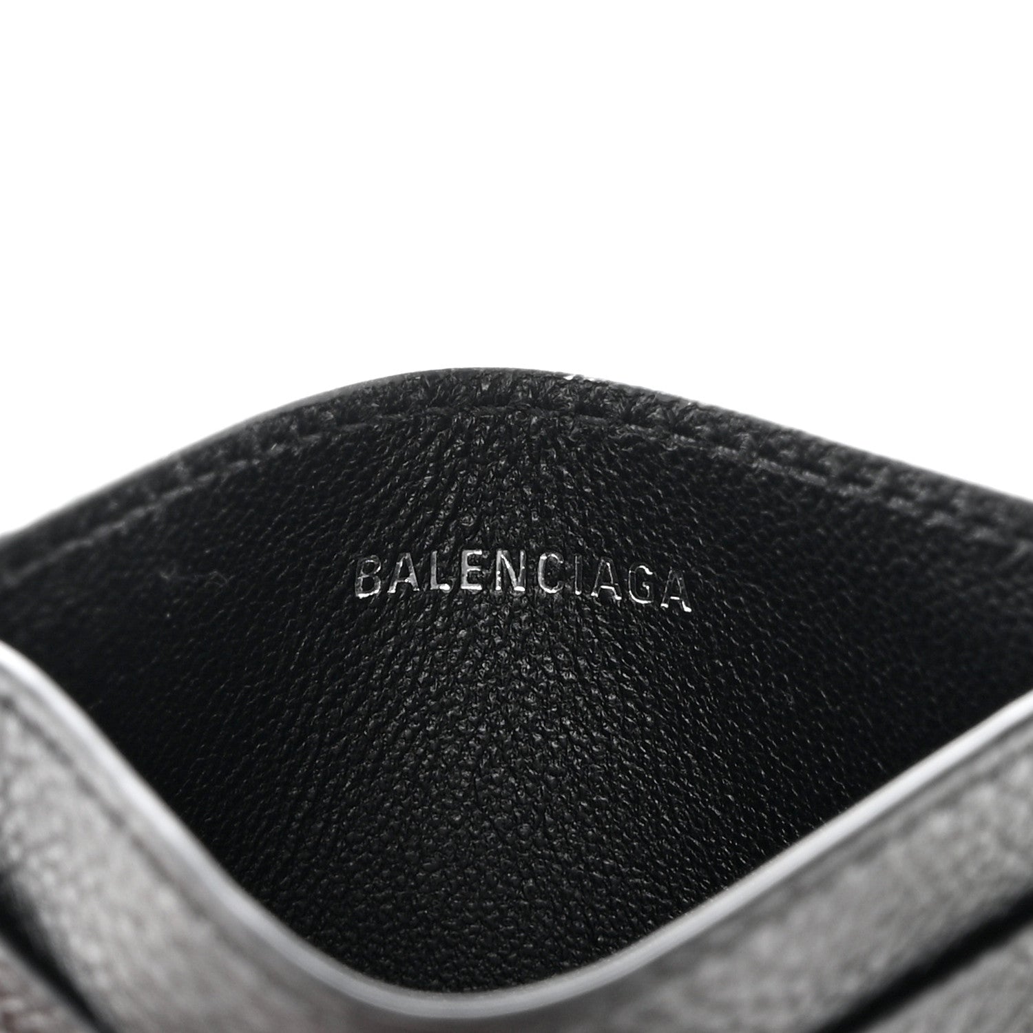 Balenciaga Grained Calfskin Logo Cash Rounded Card Holder Black White 6 of 9