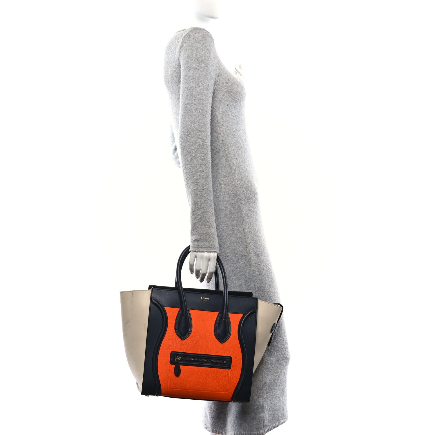 Celine Elephant Calfskin Mini Tri-Color Luggage Bright Orange 2 of 10