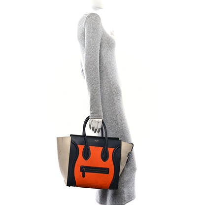 Celine Elephant Calfskin Mini Tri-Color Luggage Bright Orange 2 of 10
