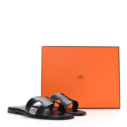 Hermes Box Calfskin Oran Sandals 36 Black 9 of 9