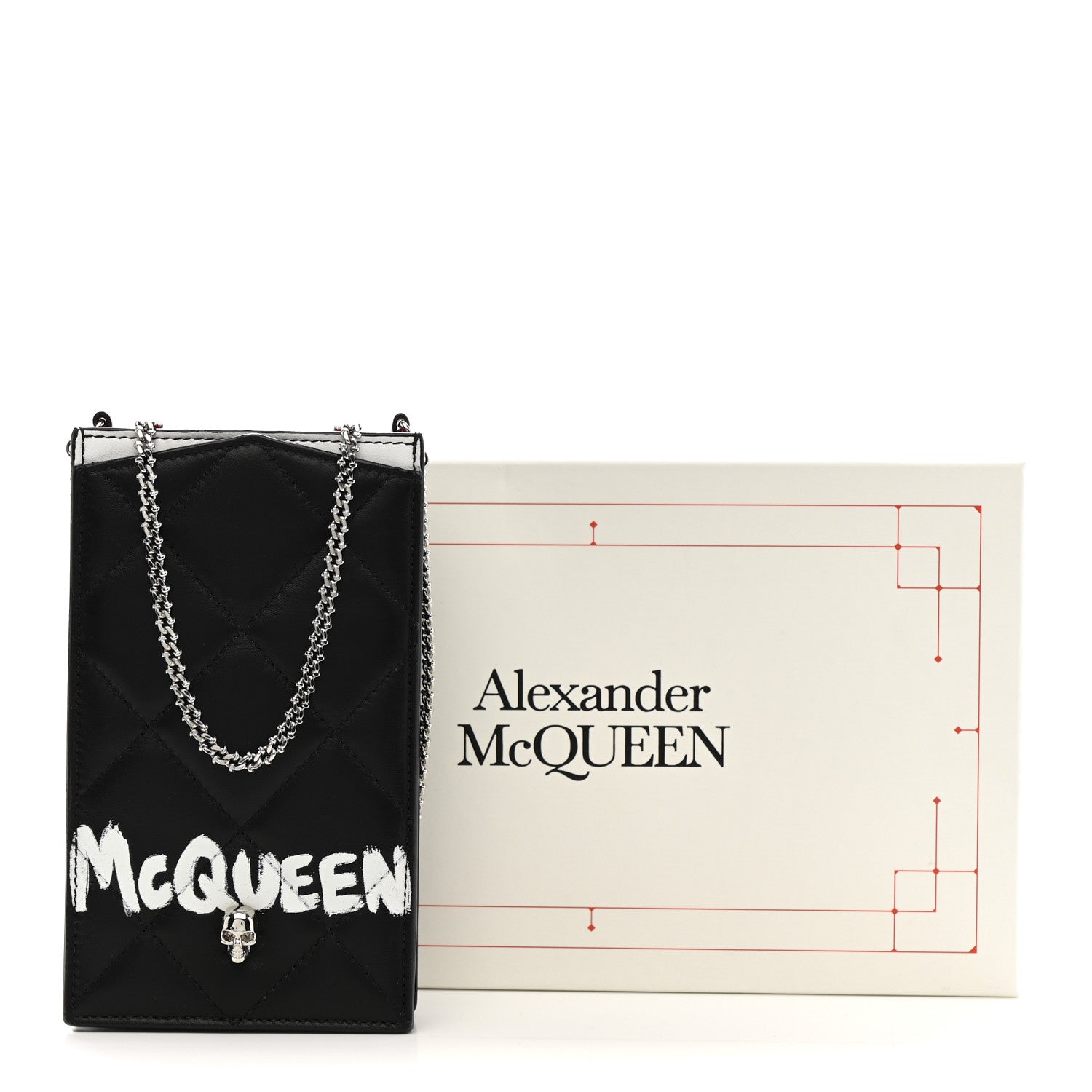 Alexander McQueen Calfskin Quilted Chain Phone Case Black White 11 of 11