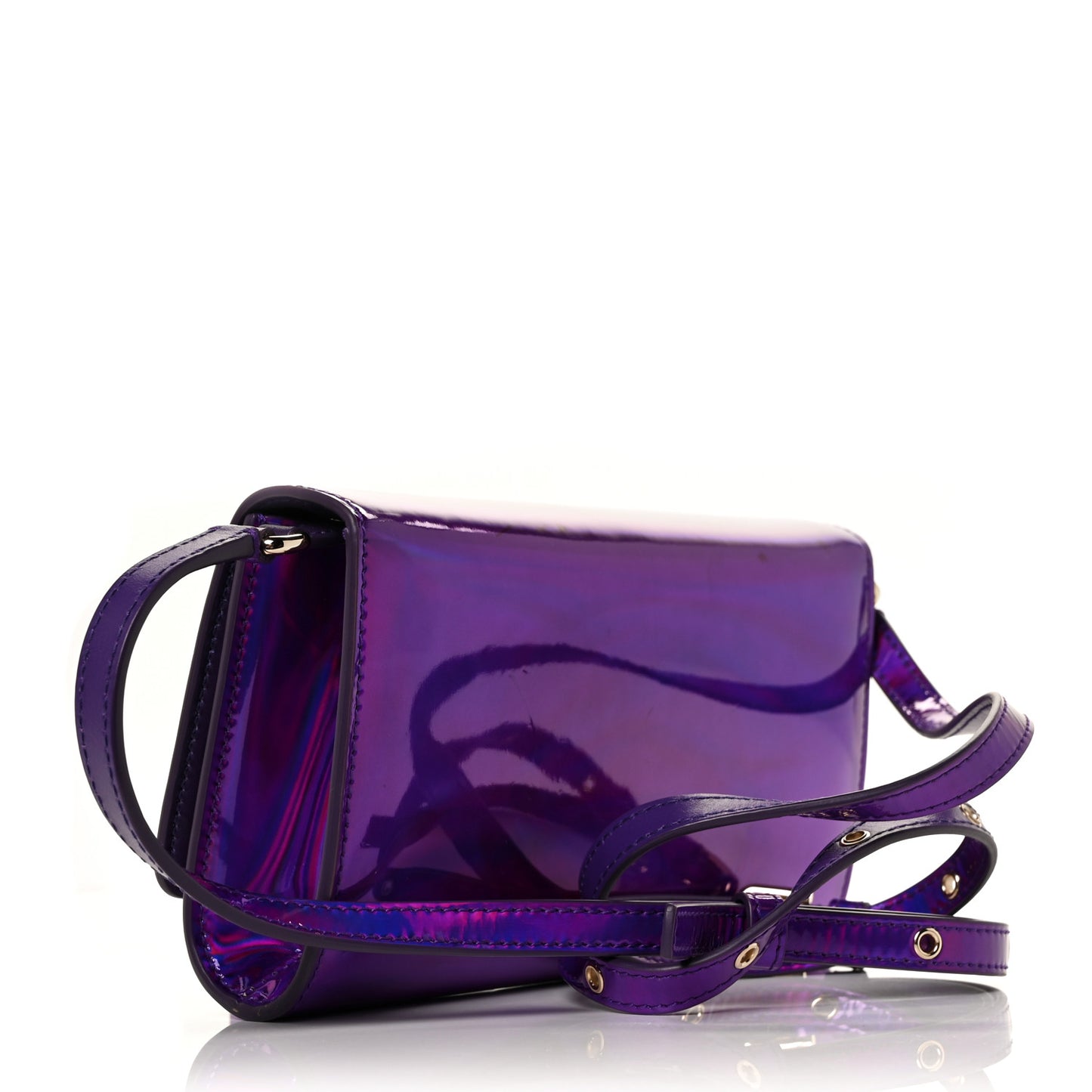 Holographic Patent Calfskin Strobo 3.5 Clutch Viola Medio