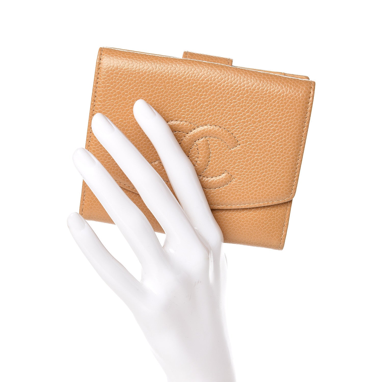 Chanel Caviar Timeless CC Compact French Wallet Beige 2 of 10