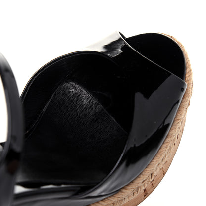 Gucci Patent Cork Hollie Wedge Sandals 36.5 Black 9 of 13