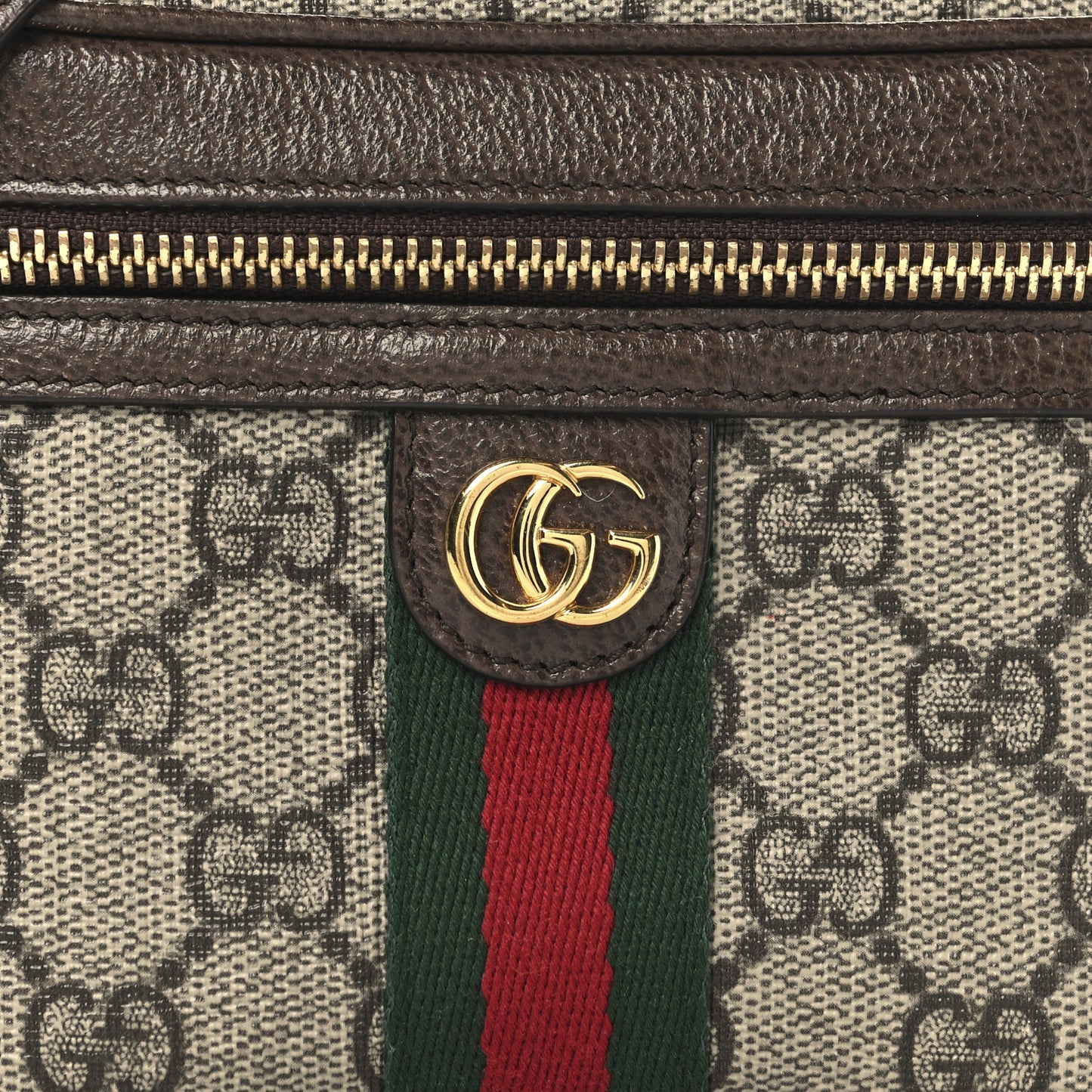 GG Supreme Monogram Textured Calfskin Web Mini Ophidia Top Handle Bag Beige Ebony New Acero