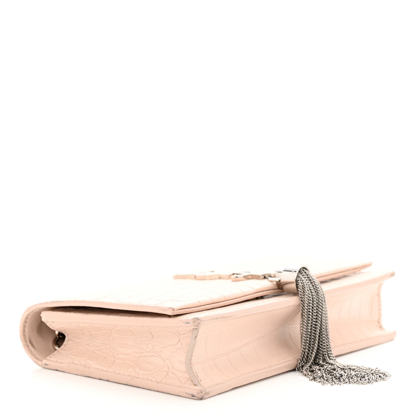 Calfskin Crocodile Embossed Kate Monogram Tassel Chain Wallet Marble Pink