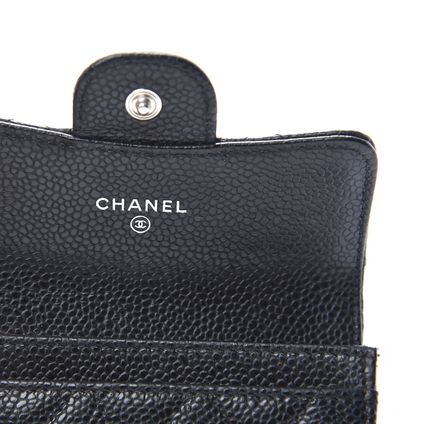 Caviar Quilted Flap Card Holder Wallet Black