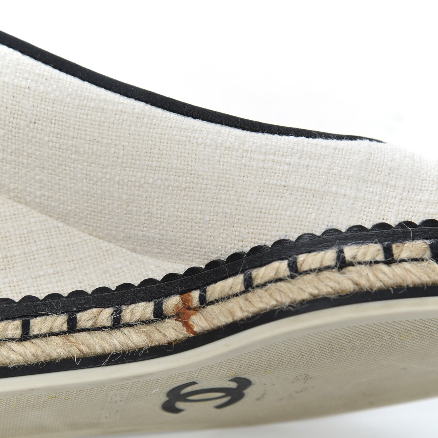 Chanel Toile Cap Toe Espadrille Wedges 36.5 Beige Black 9 of 17