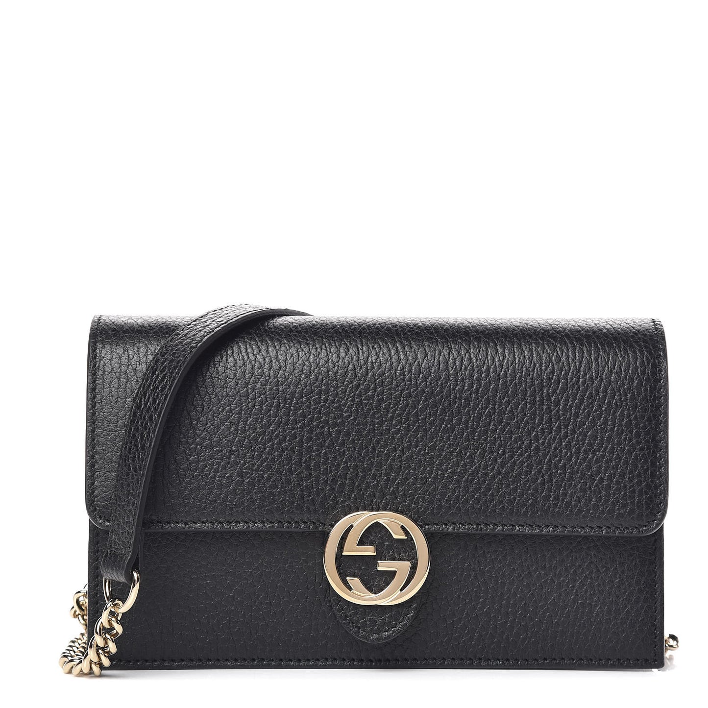 Dollar Calfskin Interlocking G Chain Wallet Black