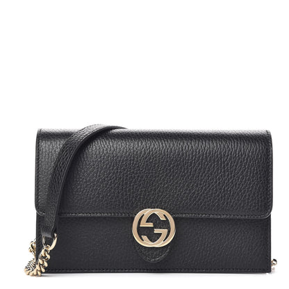 Gucci Dollar Calfskin Interlocking G Chain Wallet Black 1 of 10