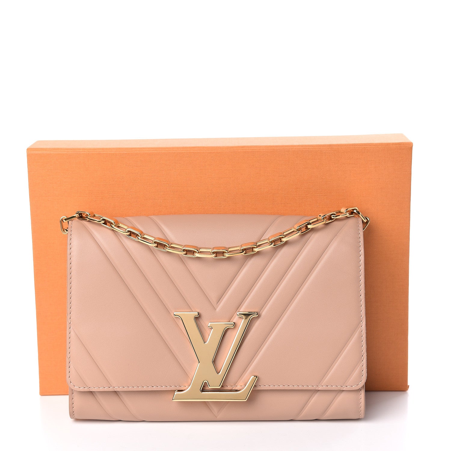 Louis Vuitton Calfskin Airy V Embossed Pochette Chain Louise GM Nude 10 of 10