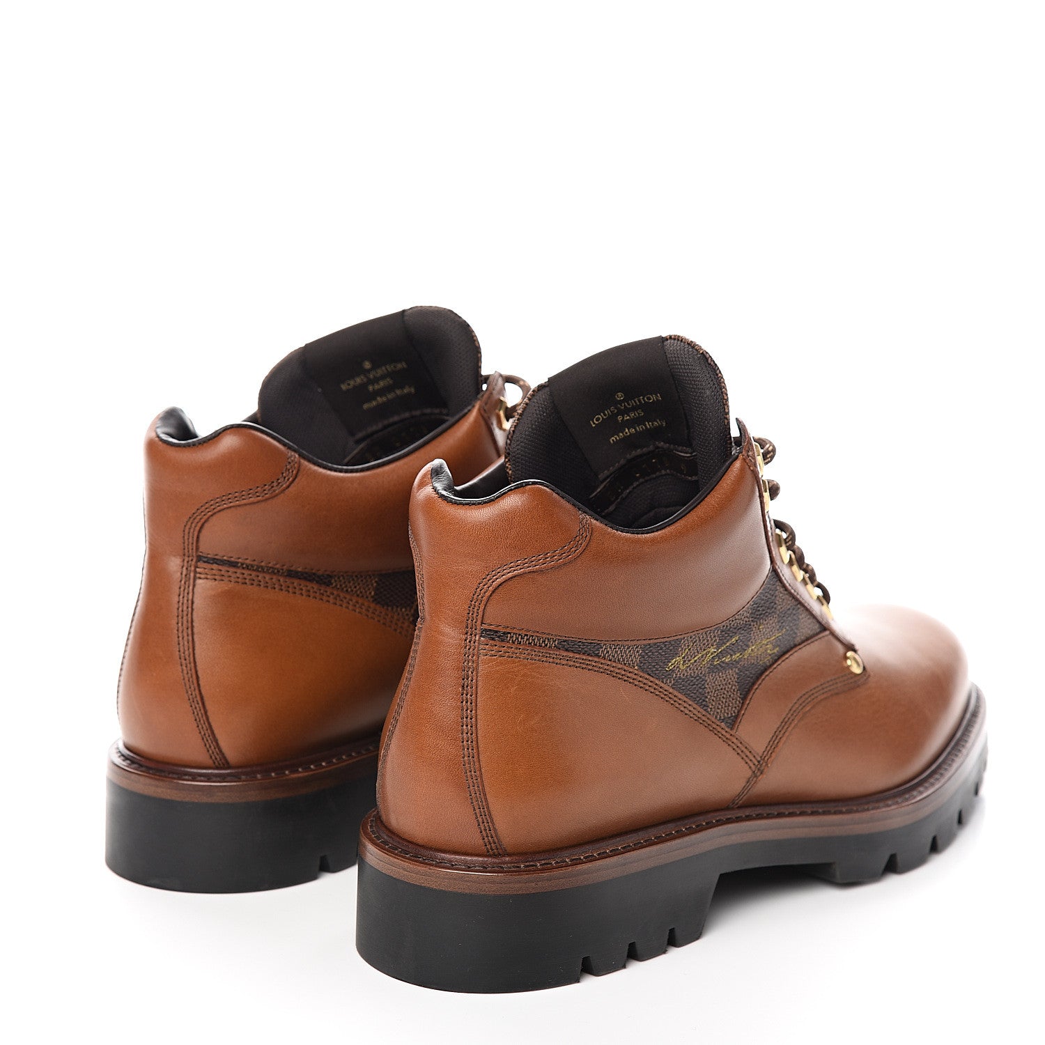 Louis Vuitton Calfskin Damier Ebene Oberkampf Ankle Boots 9 Cognac 4 of 8