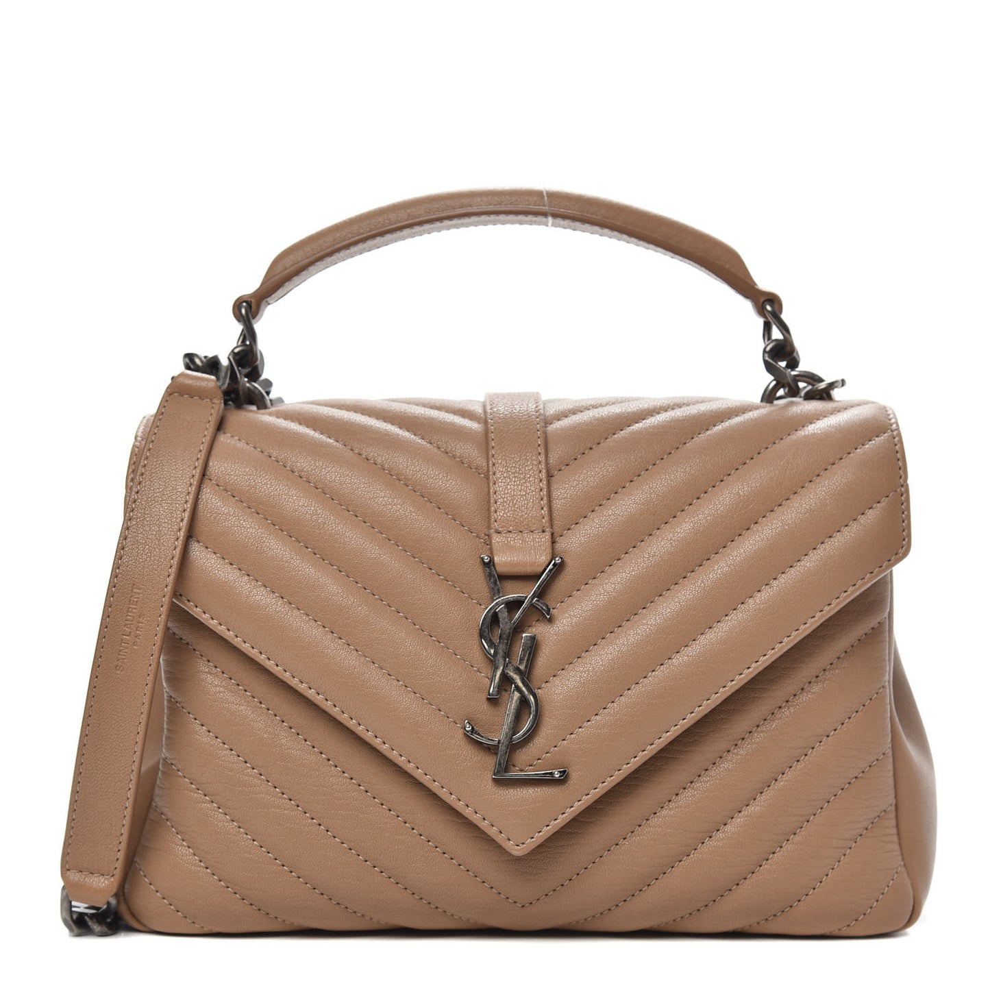 Sheepskin Matelasse Chevron Monogram Medium College Bag Taupe