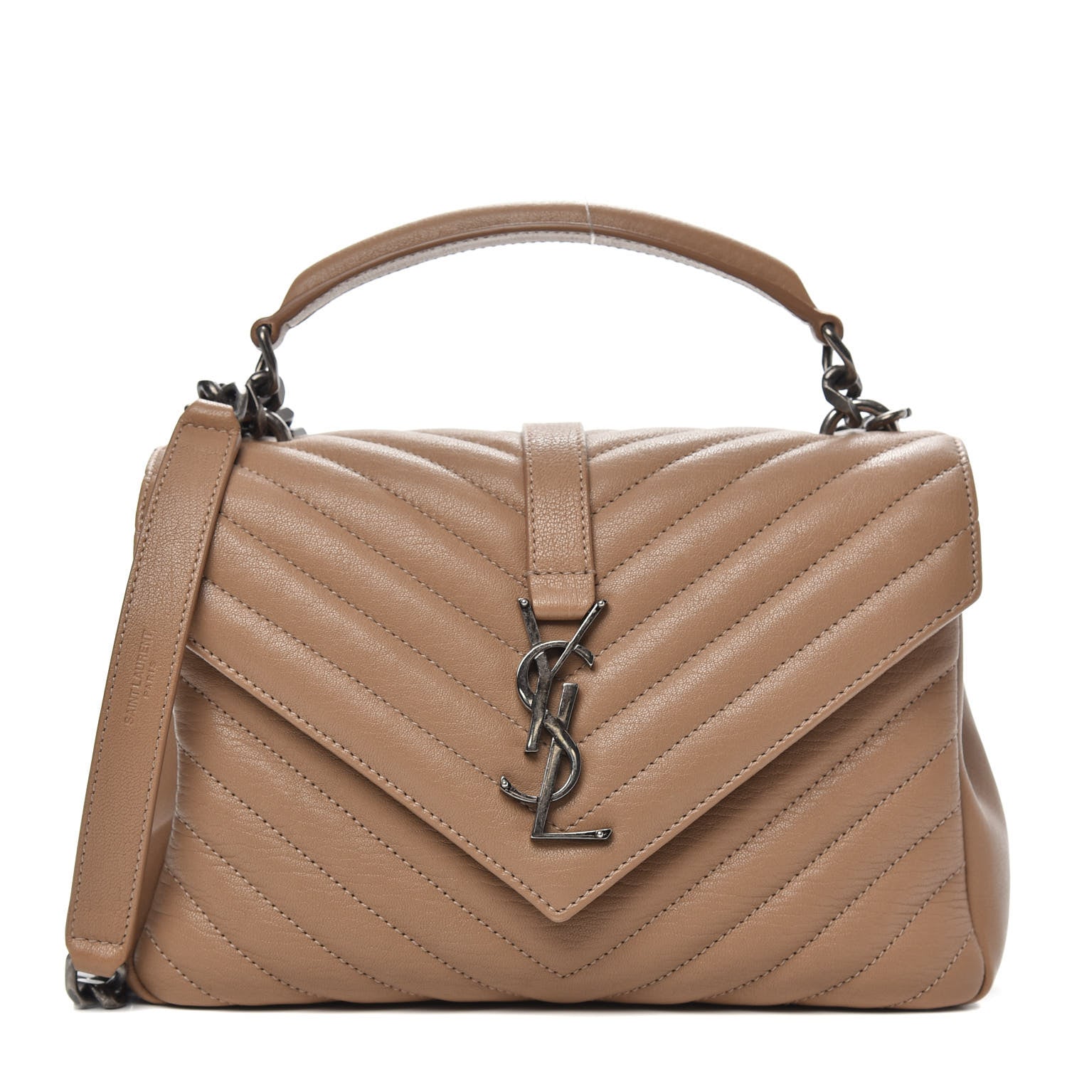 Saint Laurent Sheepskin Matelasse Chevron Monogram Medium College Bag Taupe 1 of 10