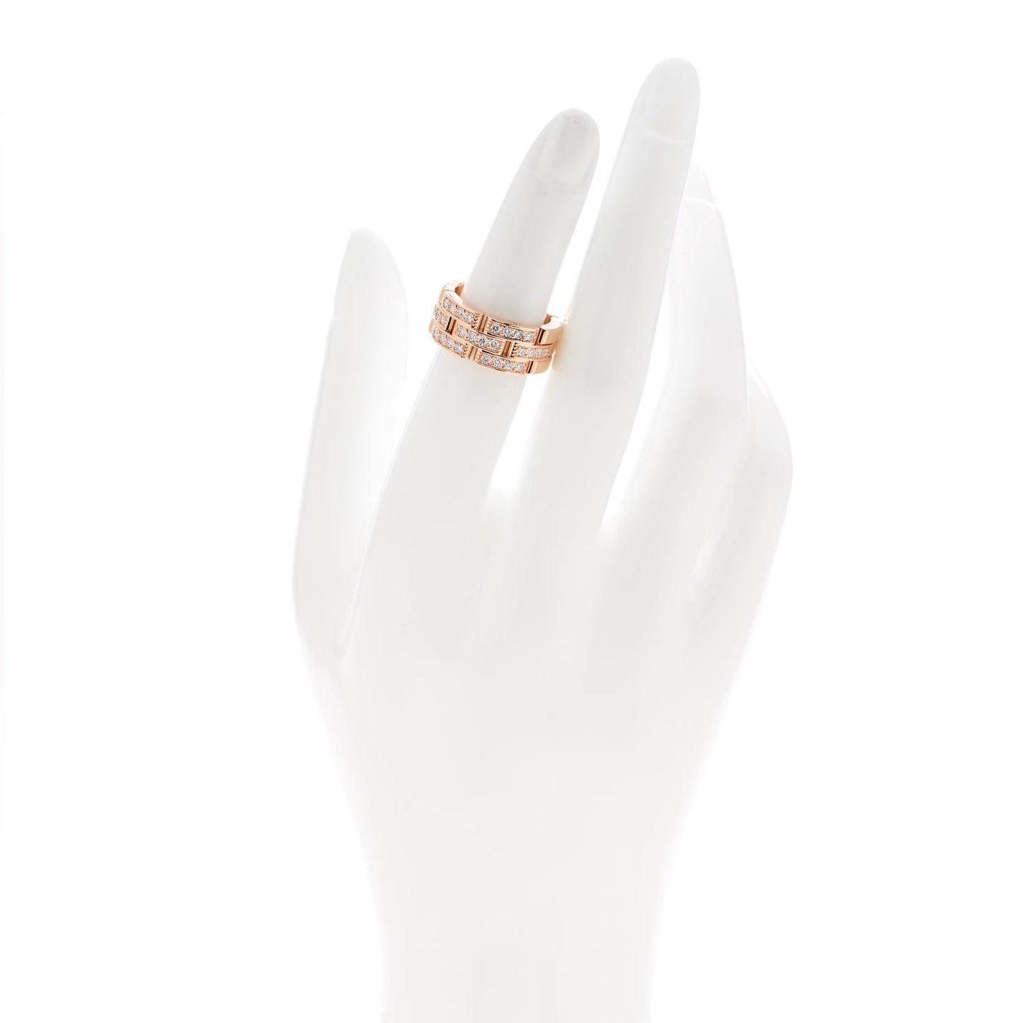 18K Pink Gold Diamond Maillon Panthere 3 Half Rows Paved Ring 50 5.25