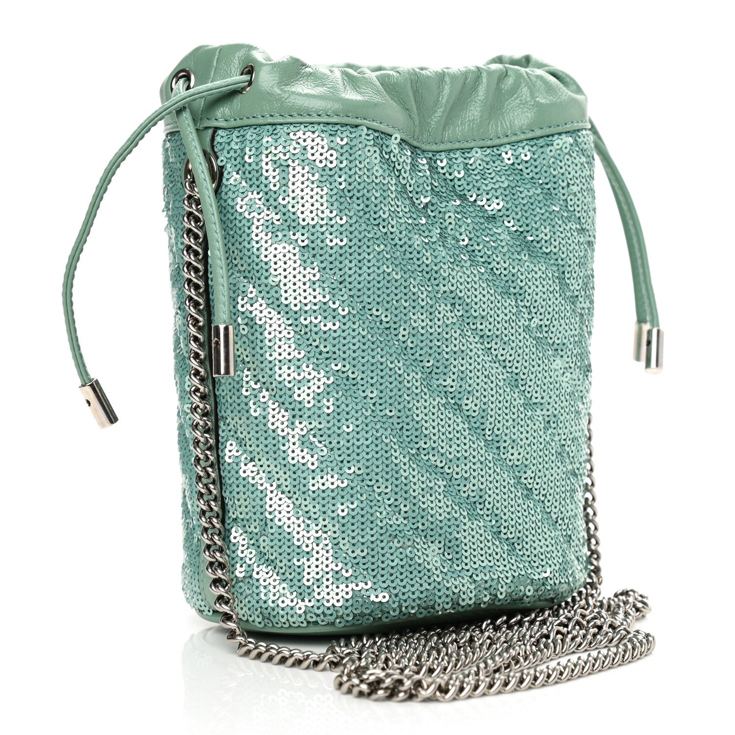 Gucci Sequin Mini GG Marmont 2.0 Bucket Bag Water Green Verde Chiaro Light Water Green 3 of 8